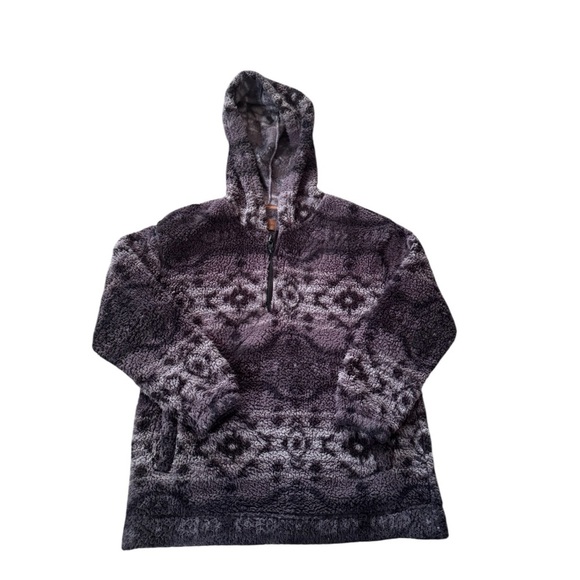 Koolaburra by UGG Brushed Back Sherpa Hoodie Pullover Black Geo Medium A544816 - Picture 1 of 4